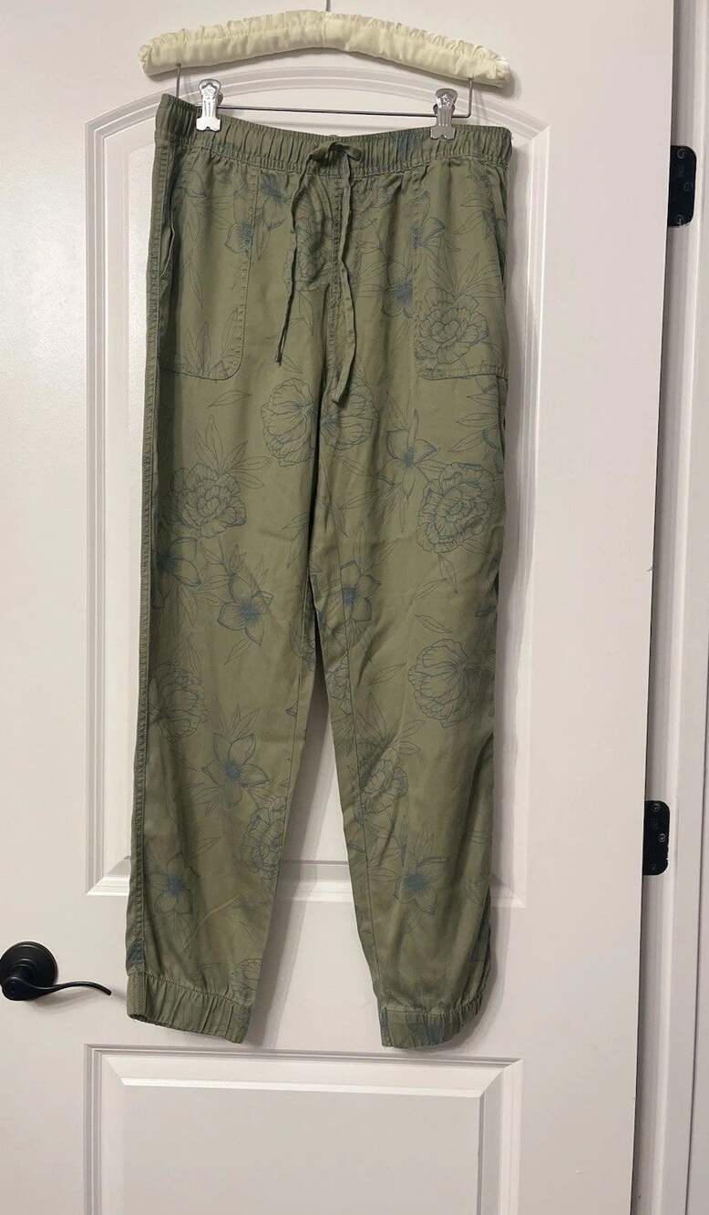 Boho C&C California Floral Joggers Womens M Olive Green Lyocell Drawstring Pants